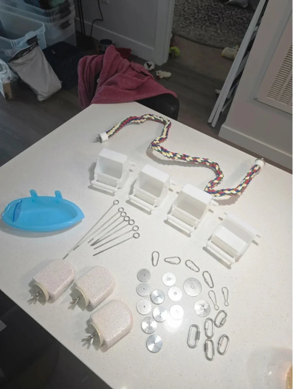 Bird Cage Accessories Set with Perches, Clips, and Rope Swing